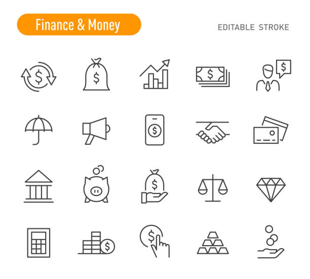 Finance and Money Icons - Line Series - Editable Stroke Finance and Money Icons (Editable Stroke) piggy bank calculator stock illustrations