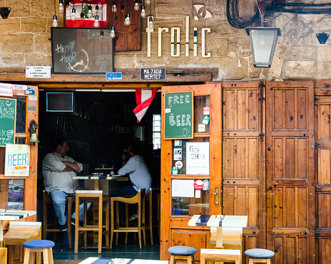 Byblos, Lebanon - April 12, 2018: Small pub, bar in Byblos old souk, Jbeil, Lebanon