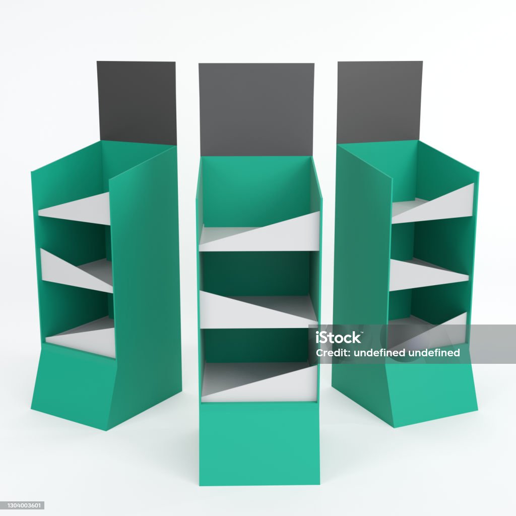 Pos Shelf Display Mockup With Triangle Elements Stock Photo - Download ...