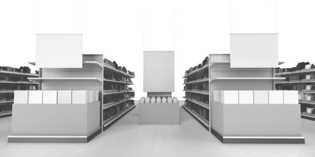 istock Blank White Banners Hangging in Supermarket 1304003885