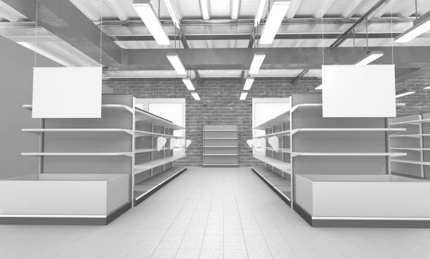 istock Blank White Banners Hangging in Supermarket 1304003891