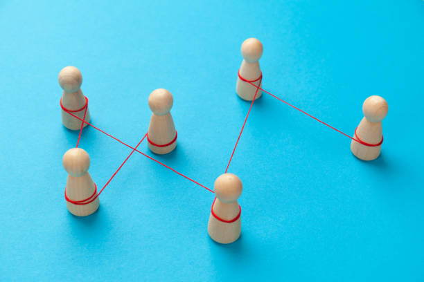Social connection between figures of people. Business communications, big data information