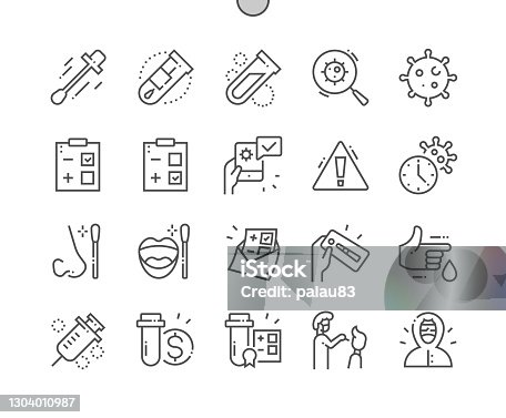 istock Covid Test. COVID-19 Nasal swab laboratory test. Negative and positive test result by using rapid test device for corona virus. Pixel Perfect Vector Thin Line Icons. Simple Minimal Pictogram 1304010987