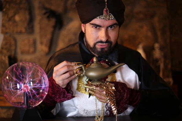istock Arabic man holding gold lamp 1304012251