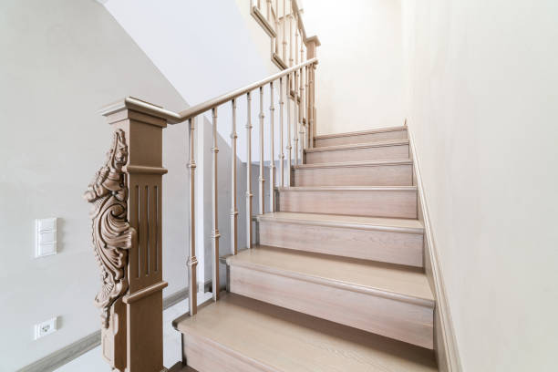 istock Large, light handmade wood staircase 1304012625