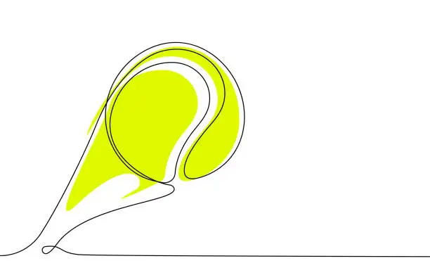 Vector illustration of tennis ball in one continuous line. Sport, active lifestyle. Background for sports competitions. Vector