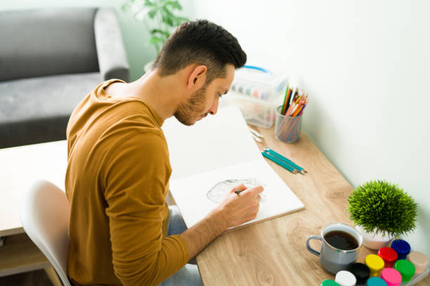 Abstract man portrait, pencil drawing style. Abstract Hand-painted Art Background on Paper. Details from my own paintings.