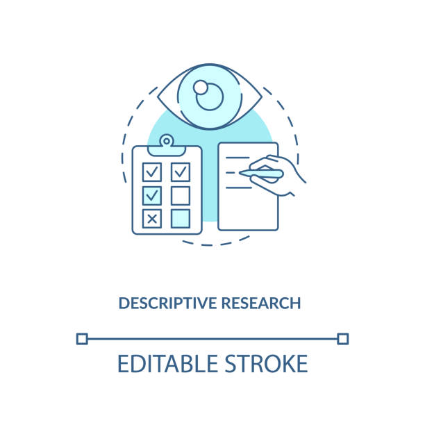 Descriptive research concept icon Descriptive research concept icon. Type of scientific method idea thin line illustration. Analyzing and presentation data. Vector isolated outline RGB color drawing. Editable stroke quantitative research stock illustrations