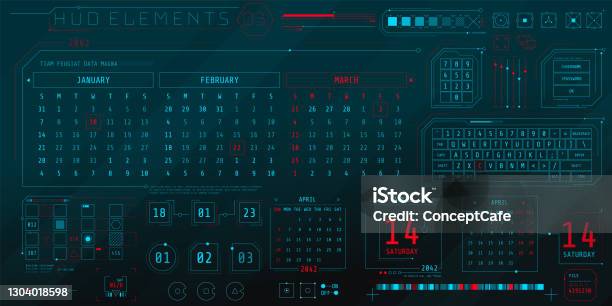 Hud Time Interface A Set Of Hud Calendars Elements For A Futuristic Interface Stock ...