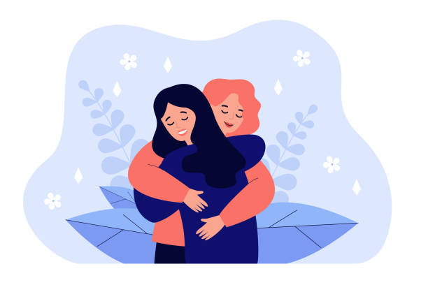 ilustraciones, imágenes clip art, dibujos animados e iconos de stock de abrazo de amiga - parejas abrazadas