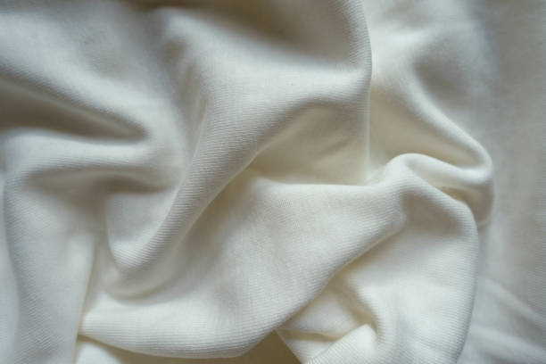istock Jammed simple white cotton jersey fabric from above 1304023307