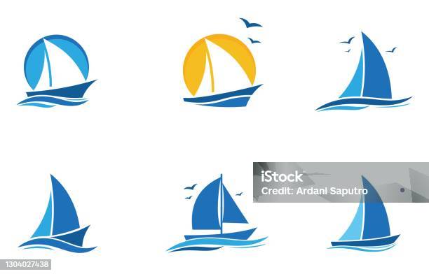 Segelbåt Ikonuppsättning Vektor Illustration-vektorgrafik och fler bilder på Segelbåt - Segelbåt, Ikon, Logotyp
