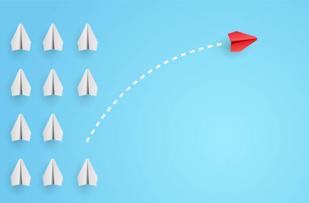 istock Individuality concept. Individual and unique leader red paper plane flies to the side. Vector illustration 1304029281