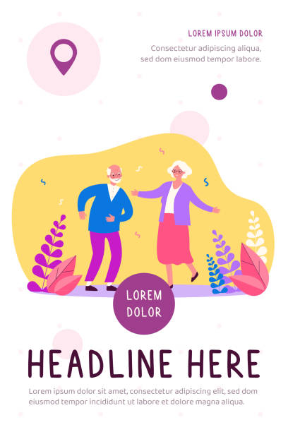 Active funny old couple dancing at party Active funny old couple dancing at party. Grandparents celebrating anniversary. Vector illustration for senior age, retirement, having fun, celebration concept old people dancing stock illustrations