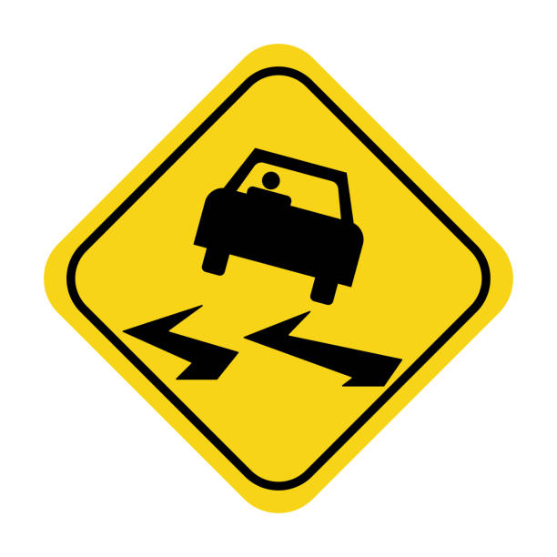 ilustraciones, imágenes clip art, dibujos animados e iconos de stock de señal de carretera resbaladiza - skidding bend danger curve