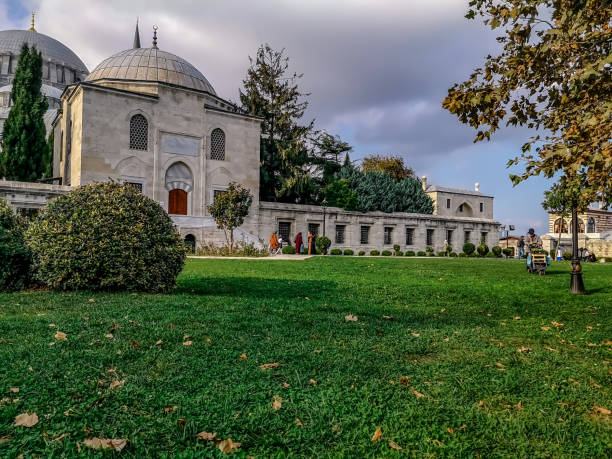 jardin d’automne de la mosquée suleymaniye à istanbul (turquie) - istanbul surrounding wall suleymanie mosque turkey photos et images de collection