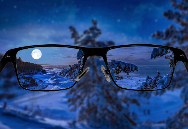 istock Focused image of winter night in glasses. Better vision concept. 1304034573