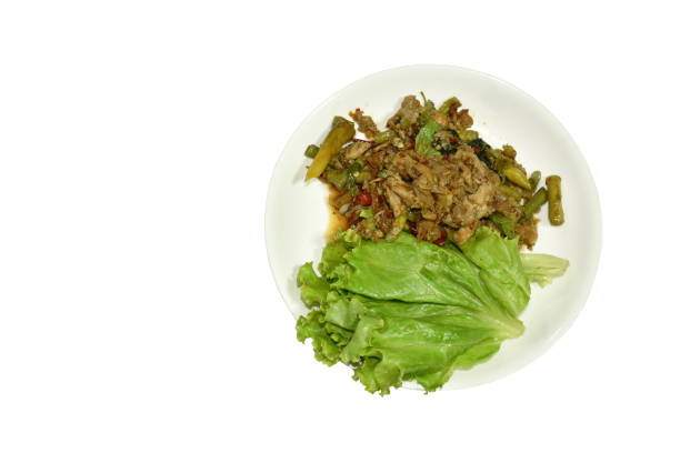 istock spicy fried chop duck meat with yard long bean and basil leaf 1304036981