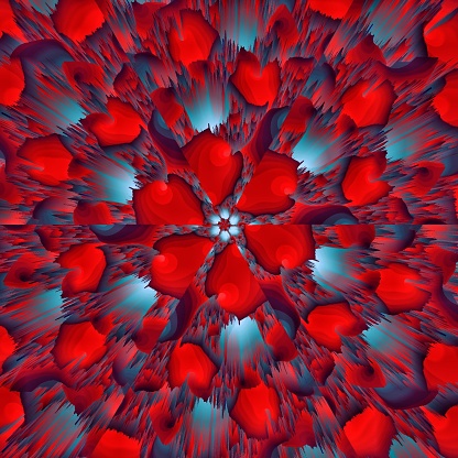 Kaleidoscope of an abstract flower pattern with hydrangea flowers.