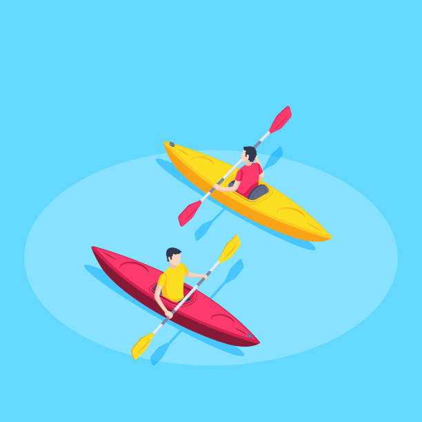 illustrazioni stock, clip art, cartoni animati e icone di tendenza di vela su un kayak - kayak