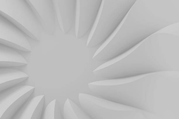 istock Modern abstract parametric three-dimensional background of a set of wavy white three-dimensional petals converging in a cent. 3D illustration 1304040791