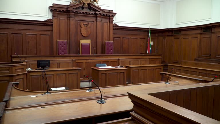 Empty wood panelled courtroom