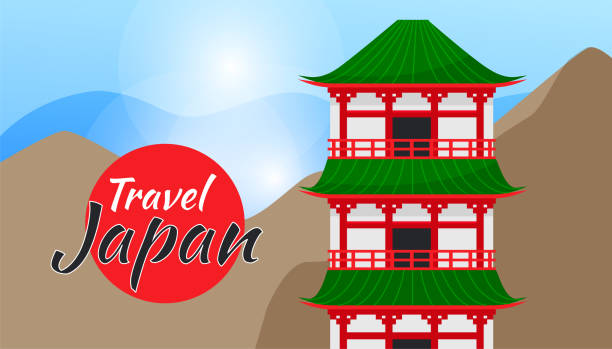 illustrazioni stock, clip art, cartoni animati e icone di tendenza di viaggia poster vettoriale del giappone con un famoso punto di riferimento giapponese. banner concettuale per viaggi e turismo - kinkaku ji temple