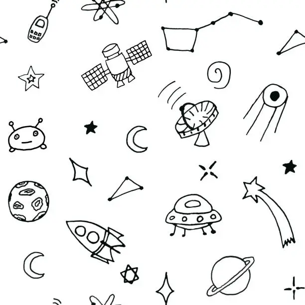 Hand drawn doodles set of Space objects and symbols