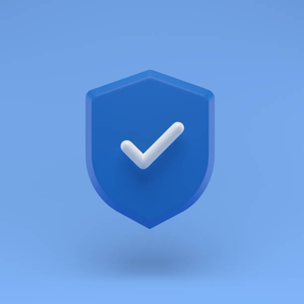 istock Shield protected icon with check simple 3d illustration on pastel abstract background. minimal concept. 3d rendering 1304046136