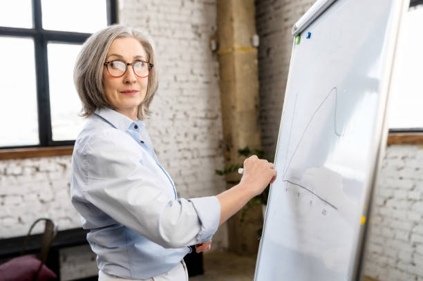 istock Woman with a flip chart 1304046348