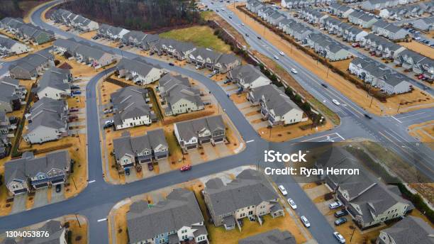 Aerial View Of Residential Households In An American Suburb Stock Photo - Download Image Now