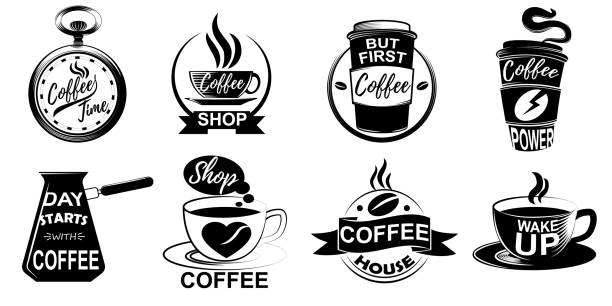 illustrations, cliparts, dessins animés et icônes de ensemble de différentes conceptions pour des icônes de café isolées sur le fond blanc. logos de café badges étiquettes affiches. illustration vectorielle - steep
