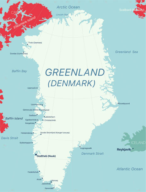 グリーンランド島詳細編集可能な地図 - スヴァールバル島点のイラスト素材／クリップアート素材／マンガ素材／アイコン素材