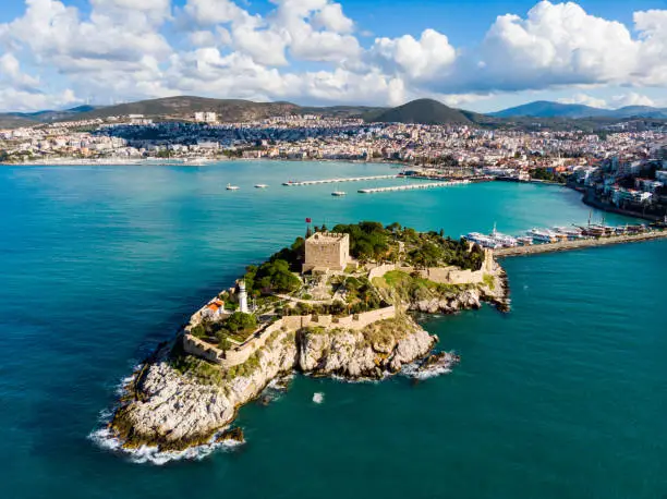 Pigeon Island with a "Pirate castle". Kusadasi harbor; Aegean coast of Turkey.