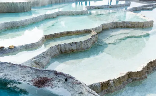 Photo of White travertine formations at hot springs of Pamukkale, Turkey