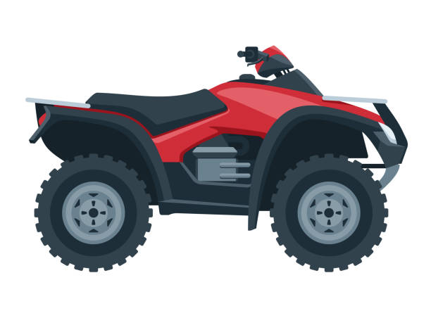Quad bike in side view. motorcycle in flat style Quad bike isolated in side view. Four-wheeled motorcycle in flat style - isolated icon transportation. Vector illustration off road vehicle stock illustrations