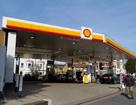 Ruse, Bulgaria - September 25, 2022: Shell gas station. Shell is an Anglo-Dutch multinational oil and gas company headquartered in the Netherlands.