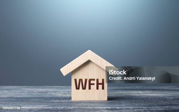 Wooden House Figurine With Abbreviation Wfh New Normal Strict Requirements And Restrictions Policies In The Work Of Company Revision Of Basic Business Approaches Staff Teleworking Stock Photo - Download Image Now