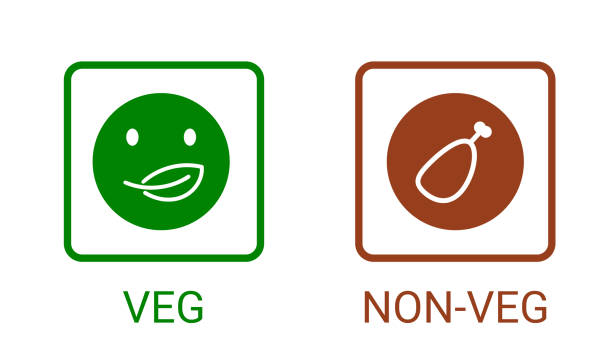 veg, non-veg - vegetarische und nicht-vegetarische marken in indien, sri lanka, pakistan. grünes schild für verpackte lebensmittel und zahnpasta-produkte. lebensmittelsymbolsymbol - nonvegetarian stock-grafiken, -clipart, -cartoons und -symbole