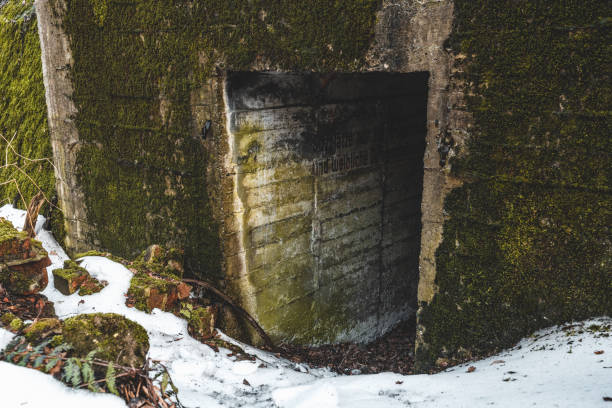 entrance large air raid shelter from wwii - air raid imagens e fotografias de stock