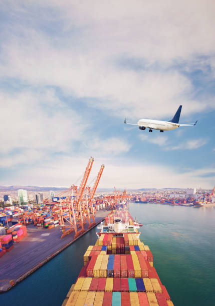 istock Logistics and transportation of Container Cargo ship and airplane. 1304061903