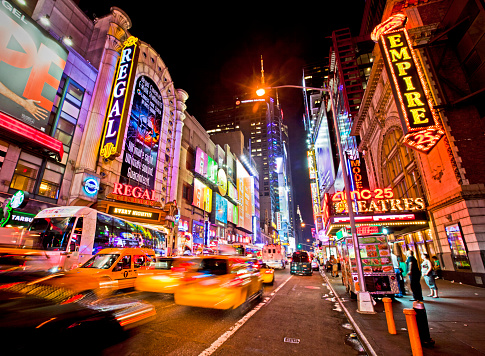 New York, USA - June 28th 2014: Times Square and 42nd Street is a busy tourist intersection of neon art and commerce and is an iconic street of New York and America