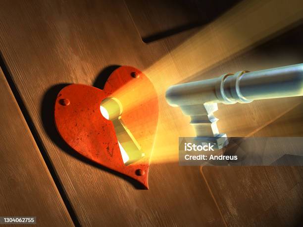 Heart Key Stock Photo - Download Image Now - Heart Shape, Opening, Door