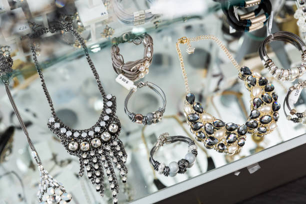 istock Various adornments on showcase in bijouterie shop 1304063325