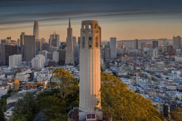 Photo of Aerial View of Coit Tower and Financial District