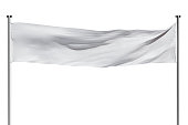 Empty white flag on white isolated background
