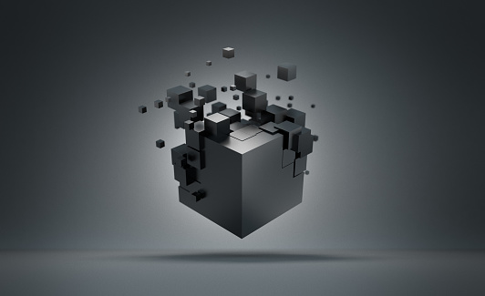 Formación de cubo futurista. Renderizado 3D abstracto photo