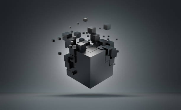 formazione futuristica del cubo. rendering 3d astratto - cube three dimensional shape block puzzle foto e immagini stock