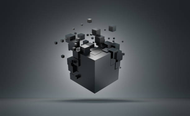 футуристическое образование куба. абстрактная 3d визуализация - cube puzzle three dimensional shape block стоковые фото и изображения