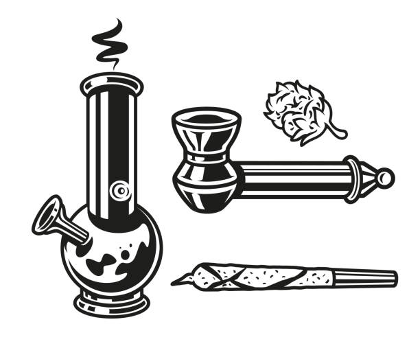 Set elements devices for smoking marijuana leaves Set elements devices for smoking marijuana leaves on the white background bong stock illustrations